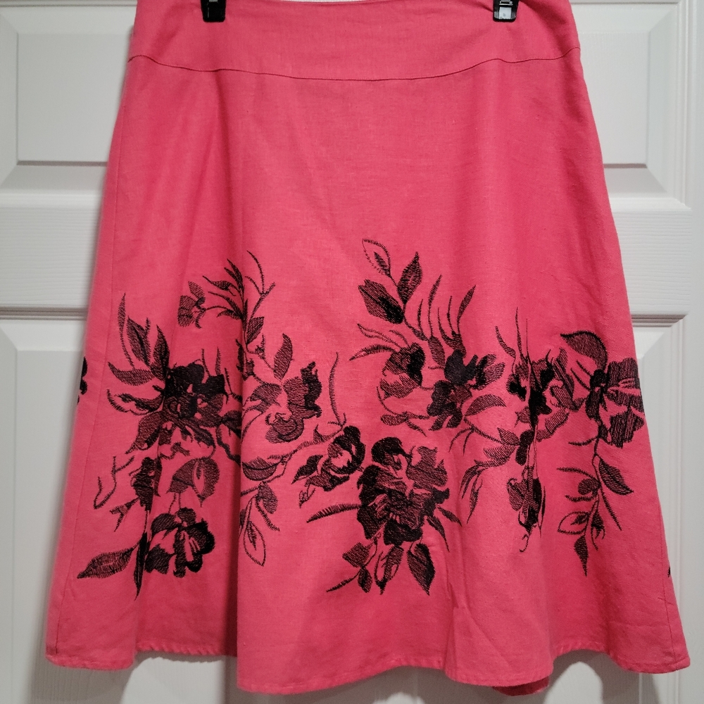 Lily Stanhope Womens 10 Skirt Knee Length Side Zip Linen Embroidered A Line